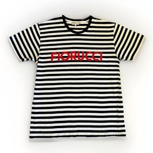 Fiorucci Stripped T Shirt Mens Size L Black And White Stripped Relaxed Logo Tee